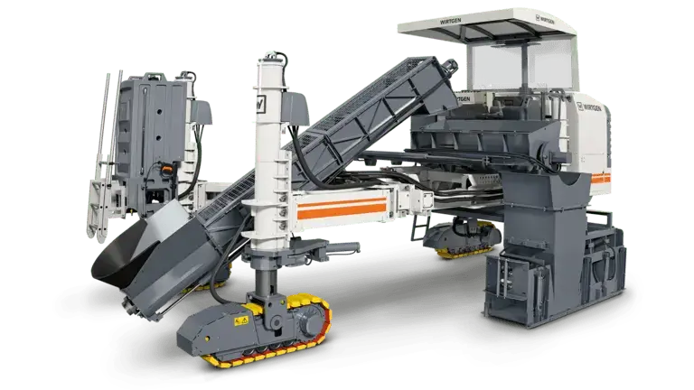 Heavy machinery with conveyor system and crawler tracks.