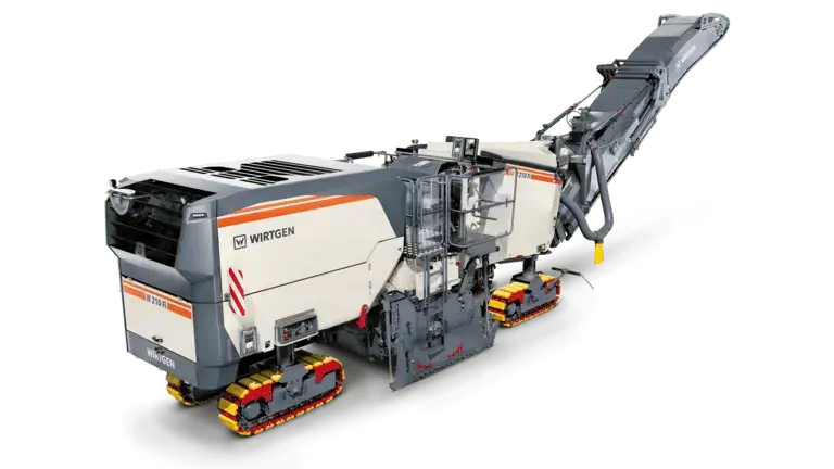 Wirtgen milling machine with conveyor belt attachment.